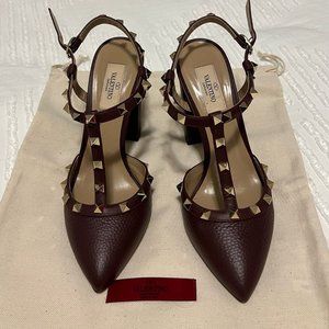 Valentino Burgundy Rockstud Block Heel Pumps 39 8 8.5 Great Condition